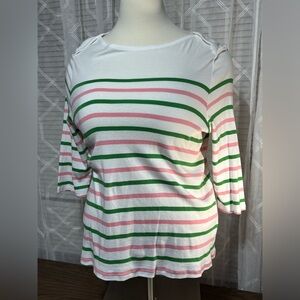 Style & Co 3X Striped Green and Pink Women's Prima Cotton 3/4 length sleeve Top